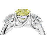 White gold Three-Stone Fancy Yellow Cushion Cut Diamond Ring with Pavé Band and Prong Setting_132