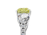 White gold Three-Stone Fancy Yellow Cushion Cut Diamond Ring with Pavé Band and Prong Setting_133