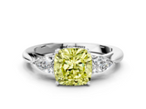 White gold Three-Stone Fancy Yellow Cushion  Cut Diamond Ring with Pear Side Stones in Four-Prong Setting_108