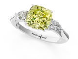 White gold Three-Stone Fancy Yellow Cushion  Cut Diamond Ring with Pear Side Stones in Four-Prong Setting_109