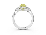 White gold Three-Stone Fancy Yellow Cushion  Cut Diamond Ring with Pear Side Stones in Four-Prong Setting_111