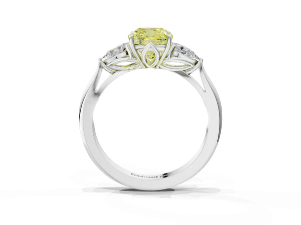 White Gold Cushion Cut Engagement Ring Setting for Fancy Yellow Center with Pear Side Stones