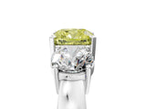 White gold Three-Stone Fancy Yellow Cushion Cut Diamond Ring with Round Side Stones, Classic Band, and Four-Prong Setting_47
