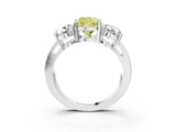 White gold Three-Stone Fancy Yellow Cushion Cut Diamond Ring with Round Side Stones, Classic Band, and Four-Prong Setting_49