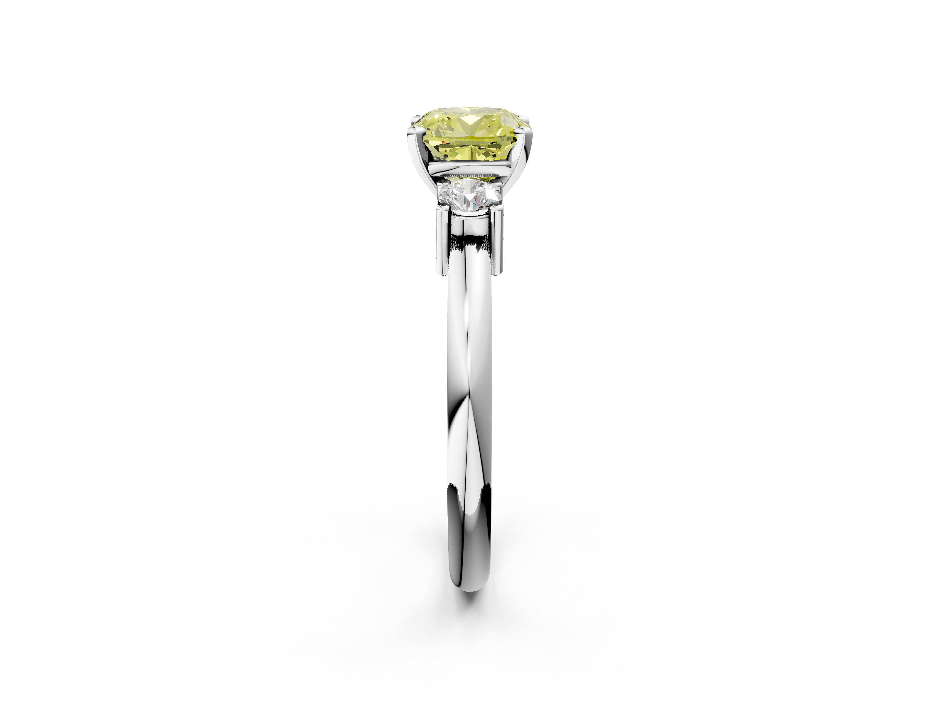 White gold Three-Stone Fancy Yellow Cushion  Cut Diamond Solitaire with Prong Setting and Classic Band_45