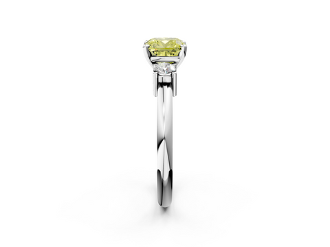 White gold Three-Stone Fancy Yellow Cushion  Cut Diamond Solitaire with Prong Setting and Classic Band_45