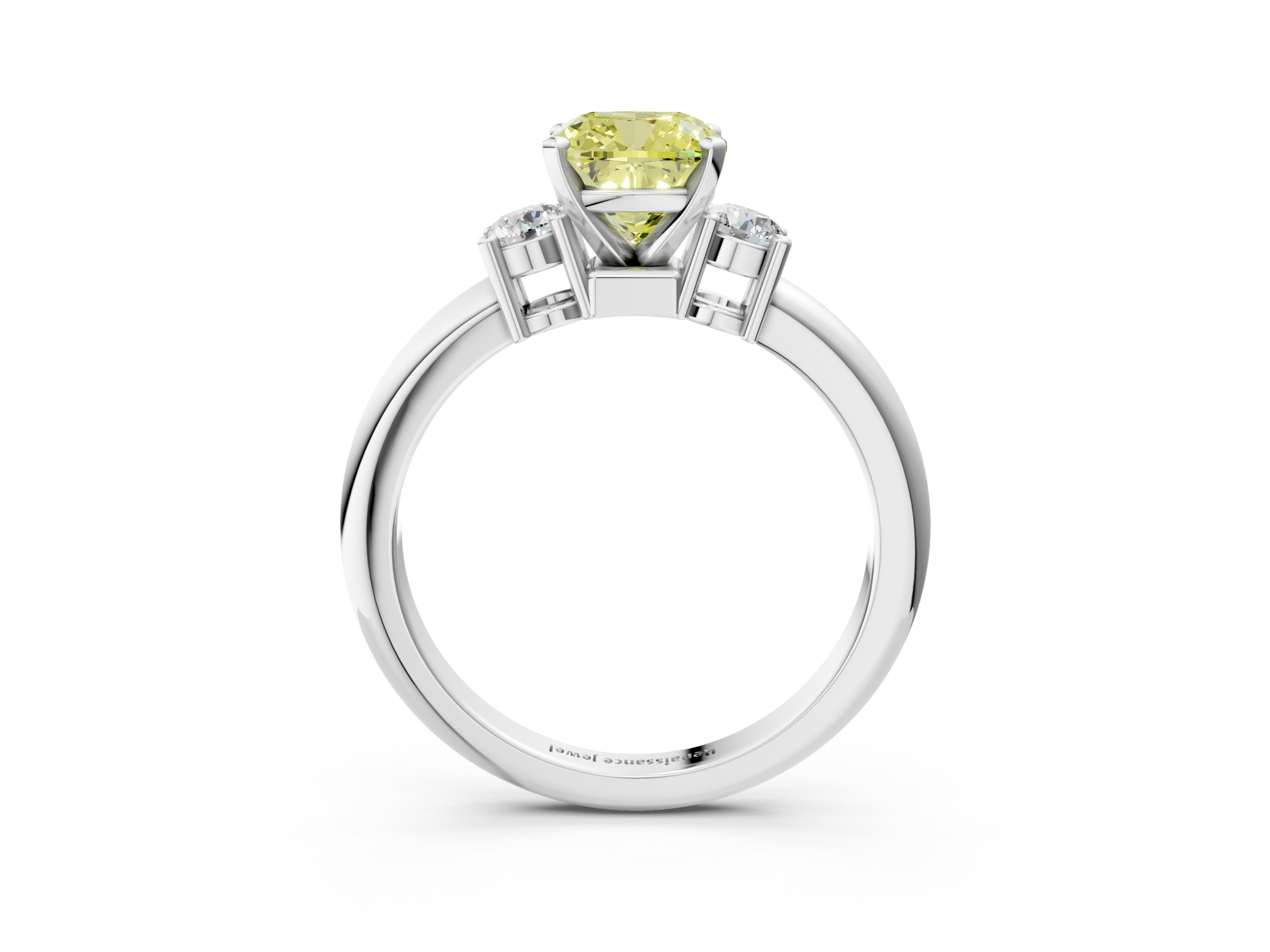 White gold Three-Stone Fancy Yellow Cushion  Cut Diamond Solitaire with Prong Setting and Classic Band_46