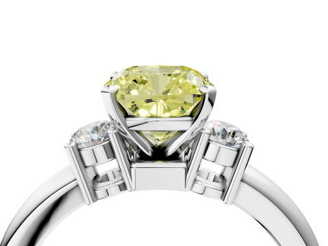 White gold Three-Stone Fancy Yellow Cushion  Cut Diamond Solitaire with Prong Setting and Classic Band_47