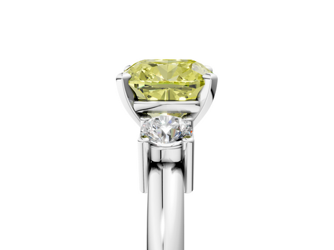 White gold Three-Stone Fancy Yellow Cushion  Cut Diamond Solitaire with Prong Setting and Classic Band_48