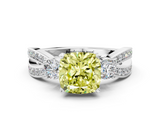 White gold Three-Stone Fancy Yellow Cushion  Cut Diamond Twist Band with Prong Setting_33