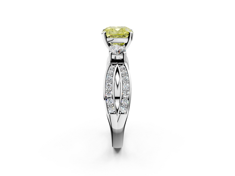 White gold Three-Stone Fancy Yellow Cushion  Cut Diamond Twist Band with Prong Setting_35