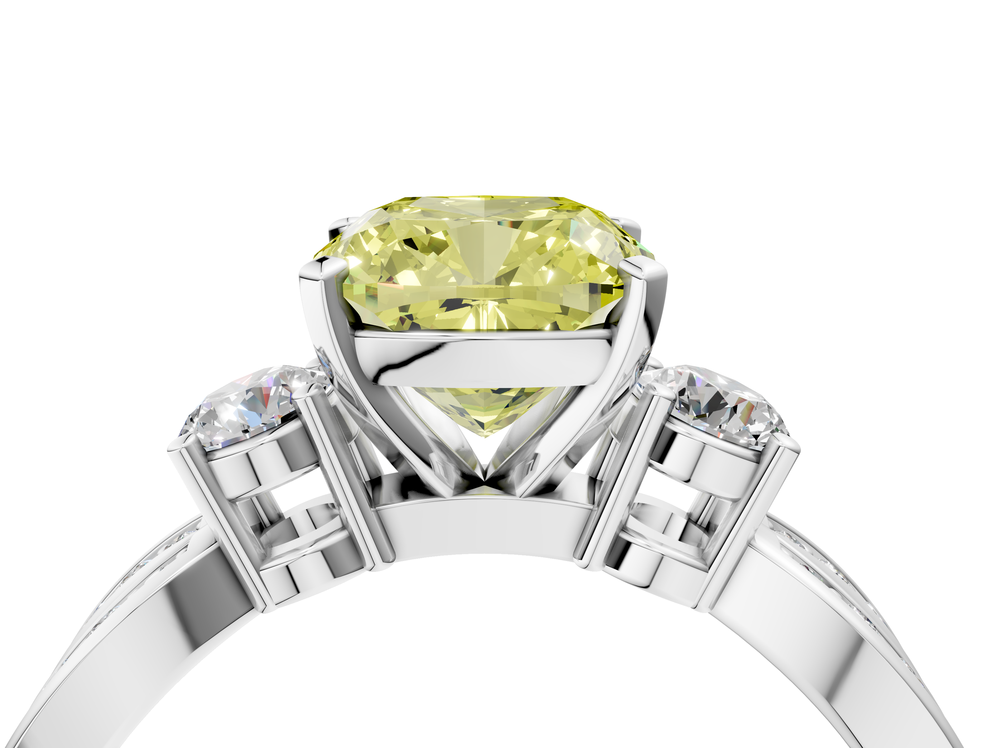 White gold Three-Stone Fancy Yellow Cushion  Cut Diamond Twist Band with Prong Setting_37