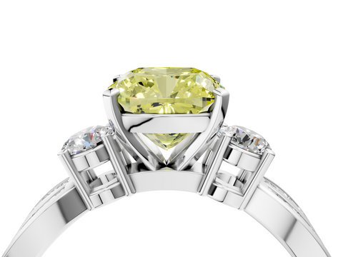 White gold Three-Stone Fancy Yellow Cushion  Cut Diamond Twist Band with Prong Setting_37