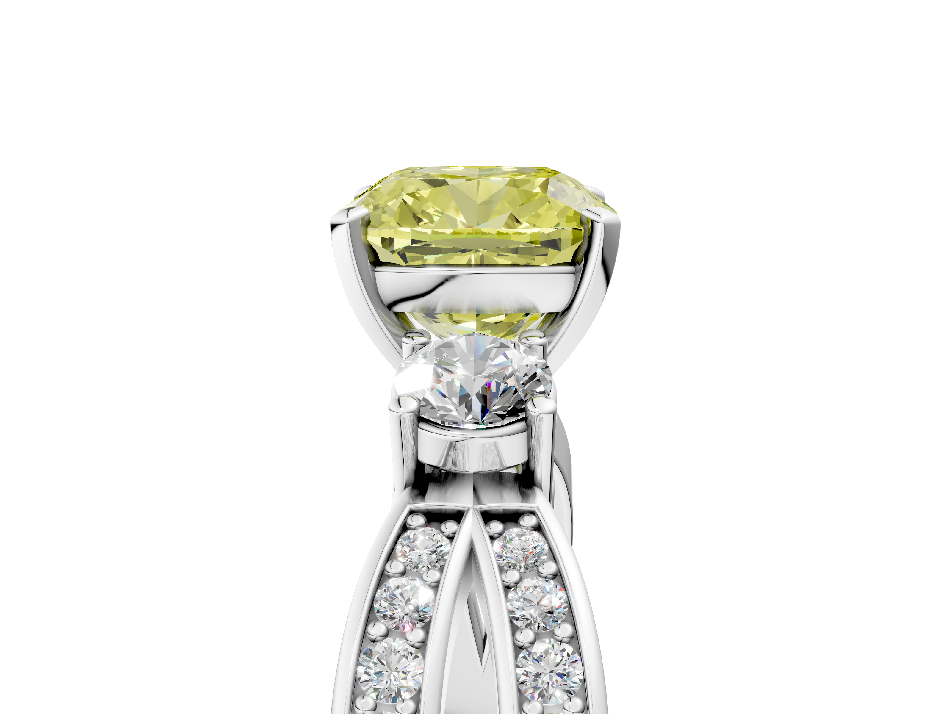 White gold Three-Stone Fancy Yellow Cushion  Cut Diamond Twist Band with Prong Setting_38