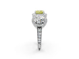 White gold Three-Stone Fancy Yellow Cushion Cut Halo Diamond Milgrain Band with Four-Prong Setting_2