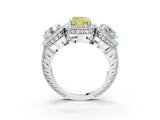 White gold Three-Stone Fancy Yellow Cushion Cut Halo Diamond Milgrain Band with Four-Prong Setting_3