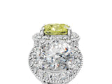 White gold Three-Stone Fancy Yellow Cushion Cut Halo Diamond Milgrain Band with Four-Prong Setting_5