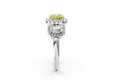 White gold Three-Stone Fancy Yellow Cushion Cut Halo Diamond Ring with Pave Band and Four-Prong Setting_2