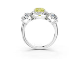 White gold Three-Stone Fancy Yellow Cushion Cut Halo Diamond Ring with Pave Band and Four-Prong Setting_3