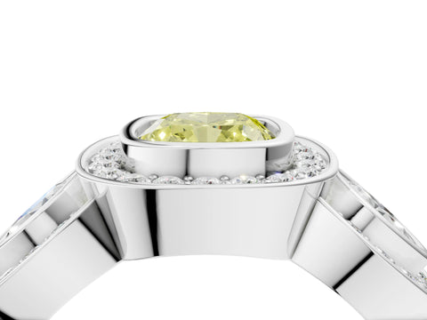 White gold Three-Stone Fancy Yellow Cushion Cut Halo Pavé Diamond Ring_16