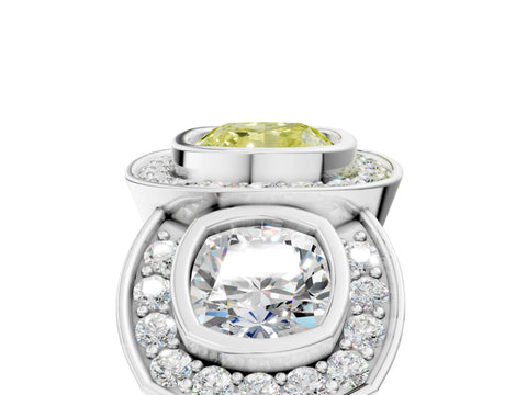 White gold Three-Stone Fancy Yellow Cushion Cut Halo Pavé Diamond Ring_17