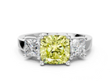 White gold Three-Stone Fancy Yellow Cushion  Cut Solitaire Ring with Prong Setting_3