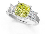 White gold Three-Stone Fancy Yellow Cushion  Cut Solitaire Ring with Prong Setting_4