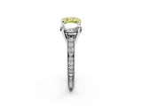 White gold Three-Stone Fancy Yellow Cushion  Diamond Milgrain Pave Band with Prong Setting 2