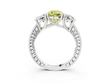 White gold Three-Stone Fancy Yellow Cushion  Diamond Milgrain Pave Band with Prong Setting 3