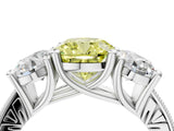 White gold Three-Stone Fancy Yellow Cushion  Diamond Milgrain Pave Band with Prong Setting 4