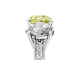 White gold Three-Stone Fancy Yellow Cushion  Diamond Milgrain Pave Band with Prong Setting 5