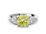 White gold Three-Stone Fancy Yellow Cushion  Diamond Ring with Pear Side Stones in Four-Prong Setting_61