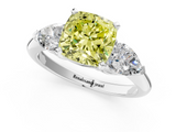 White gold Three-Stone Fancy Yellow Cushion  Diamond Ring with Pear Side Stones in Four-Prong Setting_62