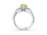 White gold Three-Stone Fancy Yellow Cushion  Diamond Ring with Pear Side Stones in Four-Prong Setting_64