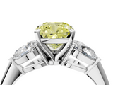 White gold Three-Stone Fancy Yellow Cushion  Diamond Ring with Pear Side Stones in Four-Prong Setting_65