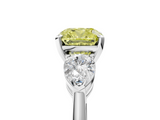 White gold Three-Stone Fancy Yellow Cushion  Diamond Ring with Pear Side Stones in Four-Prong Setting_66