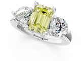 White gold Three-Stone Fancy Yellow Emerald  Brilliant Cut Solitaire Ring with Prong Setting on a Classic Band 2