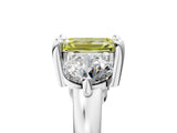 White gold Three-Stone Fancy Yellow Emerald  Brilliant Cut Solitaire Ring with Prong Setting on a Classic Band