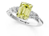 White gold Three-Stone Fancy Yellow Emerald Cut Brilliant Diamond Solitaire Ring with Tapered Band and Four-Prong Setting_32
