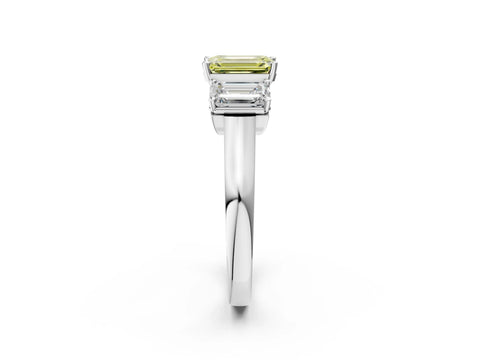 White gold Three-Stone Fancy Yellow Emerald Cut Brilliant Diamond Trellis Ring with Comfort Fit Band_14