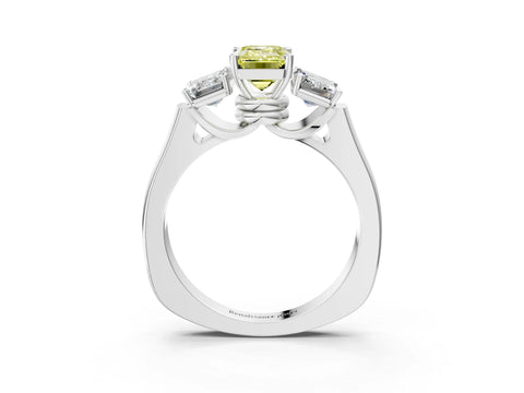 White gold Three-Stone Fancy Yellow Emerald Cut Brilliant Diamond Trellis Ring with Comfort Fit Band_15