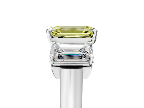White gold Three-Stone Fancy Yellow Emerald Cut Brilliant Diamond Trellis Ring with Comfort Fit Band_17