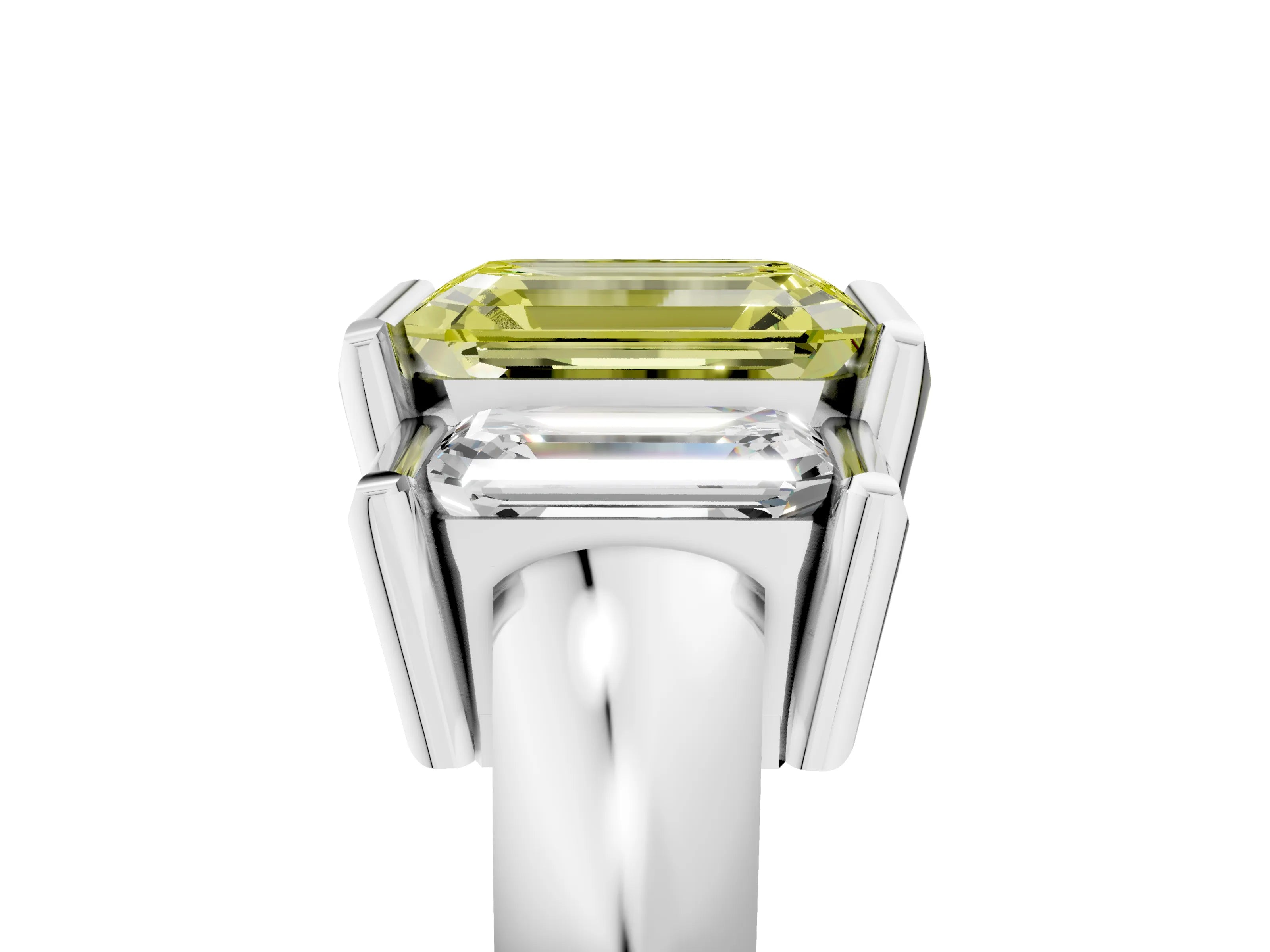 White gold Three Stone Fancy Yellow Emerald Cut Cut Channel Set Diamond Ring_29