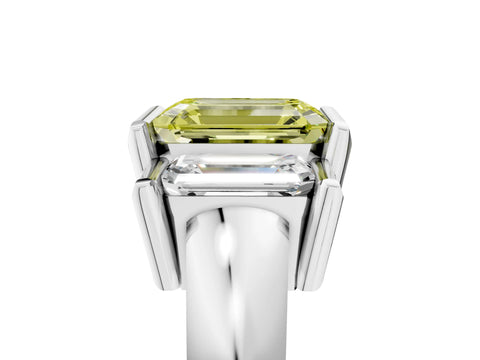 White gold Three Stone Fancy Yellow Emerald Cut Cut Channel Set Diamond Ring_29