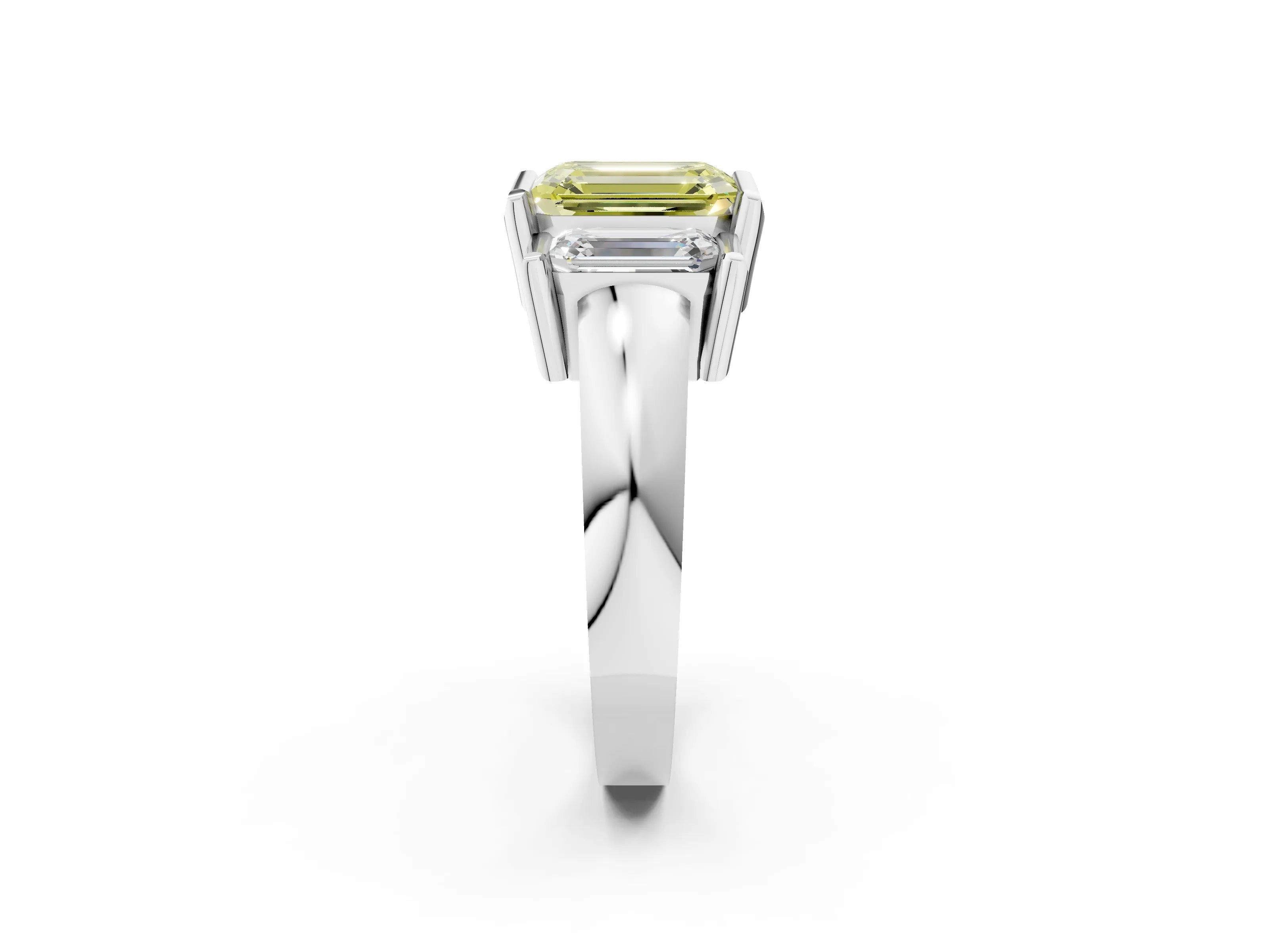 White gold Three Stone Fancy Yellow Emerald Cut Cut Channel Set Diamond Ring_38
