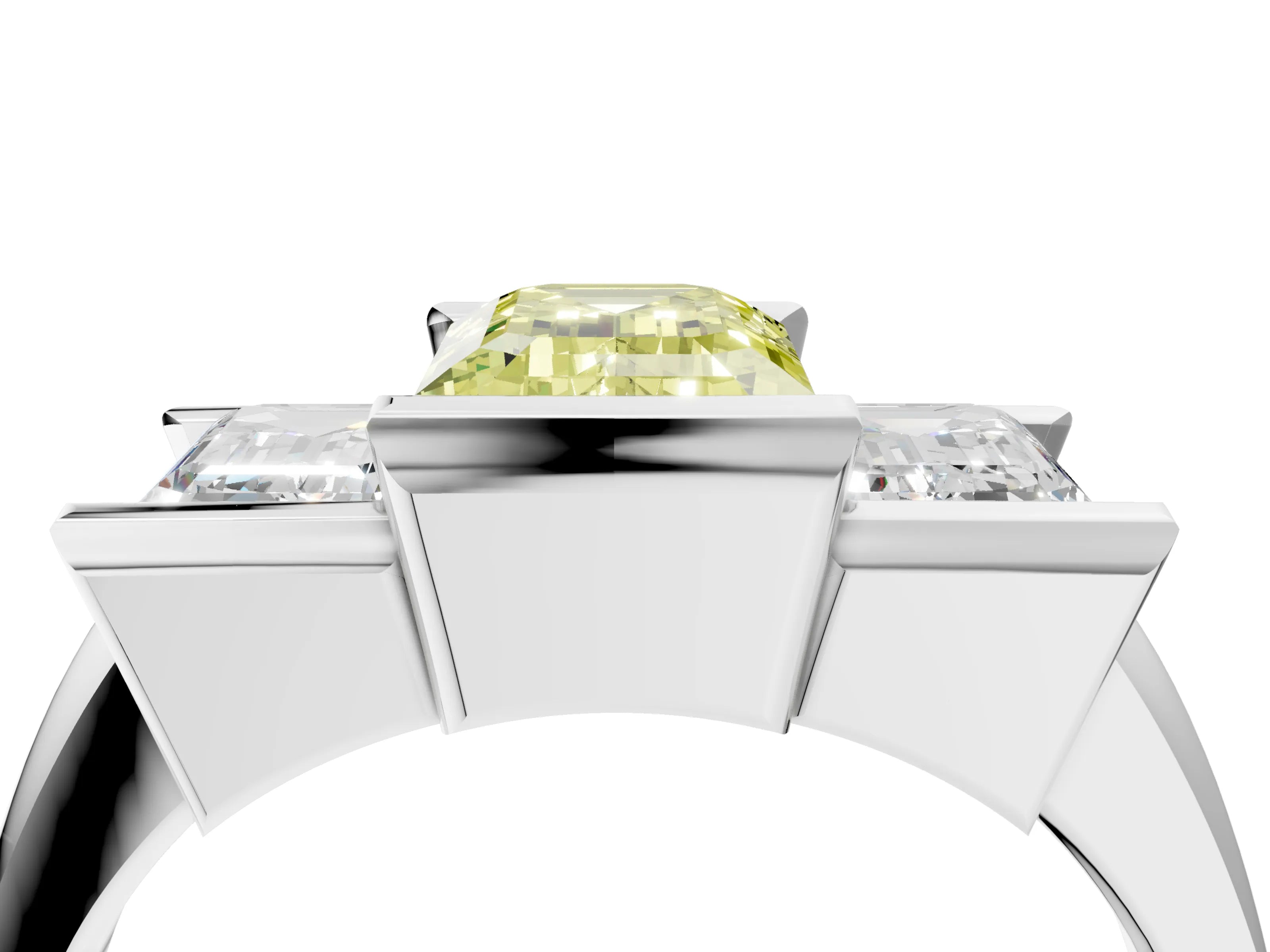 White gold Three Stone Fancy Yellow Emerald Cut Cut Channel Set Diamond Ring_40