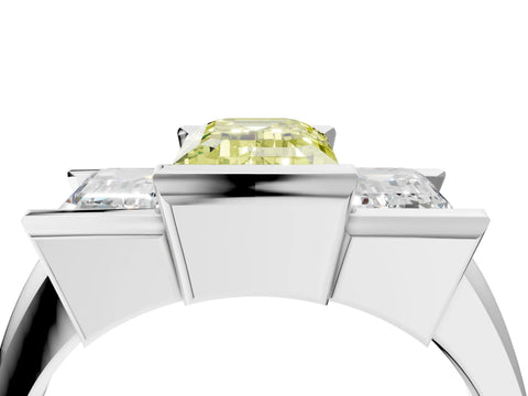 White gold Three Stone Fancy Yellow Emerald Cut Cut Channel Set Diamond Ring_40