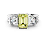 White gold Three-Stone Fancy Yellow Emerald Cut Cut Classic Band Prong Setting Ring