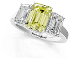 White gold Three-Stone Fancy Yellow Emerald Cut Cut Diamond Engagement Ring with Flat Band and Four-Prong Setting_13