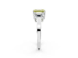 White gold Three-Stone Fancy Yellow Emerald Cut Cut Diamond Engagement Ring with Flat Band and Four-Prong Setting_14
